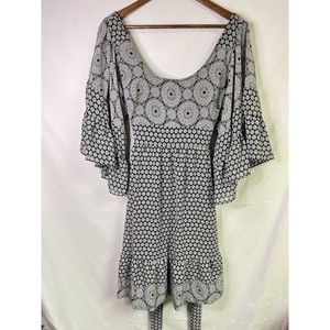 Betsy Johnson Women's Black Grey Geometric Floral Long Sleeve Dress Plus Size 14